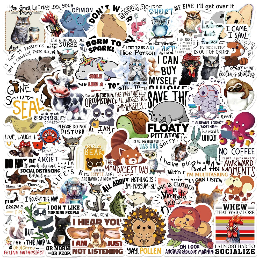 50PCS Funny Animal Meme Stickers Vinyl for Fridge, Skateboard, Laptop, Helmet, Car Gift (ONLINE ORDER ONLY)