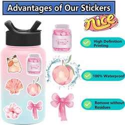 50PCS Kawaii Pink Sticker Aesthetic PVC School Stationery Children's Sketchbook Diary Laptop Scrapbook Supplies for Kids (Online Order Only)
