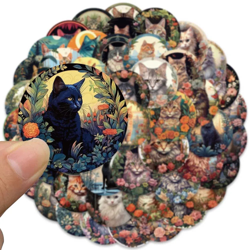 Kawaii Cat Stickers Vintage Flower Decals DIY Notebook Motorcycle Phone Suitcase Bike Car 10/30/50PCS (Online Order Only)