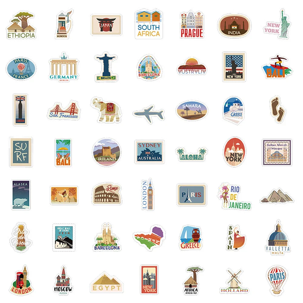 10/30/50/100PCS World Famous Building Stickers Travel Landmark Waterproof Guitar Suitcase Laptop Phone Luggage Car Sticker Decal (ONLINE ORDER ONLY)