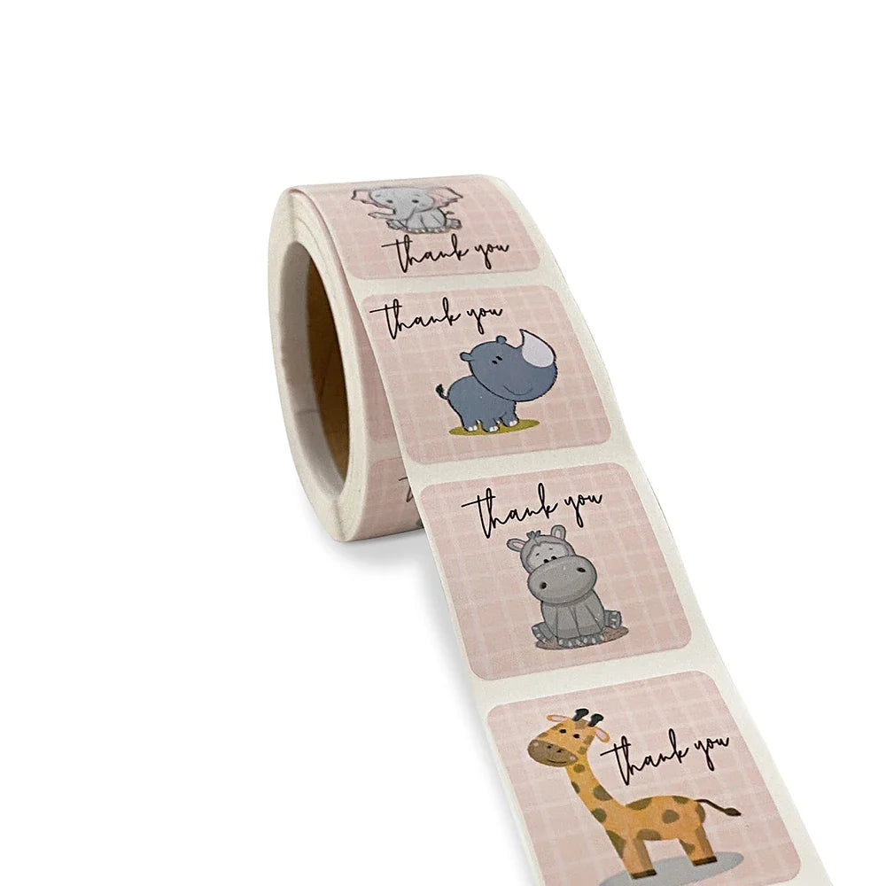 50-300pcs Cartoon Thank You Stickers Animal Adhesive Seal Labels for Business Cards Handmade Gift Decoration Labels Kids Rewards (Online Order Only)