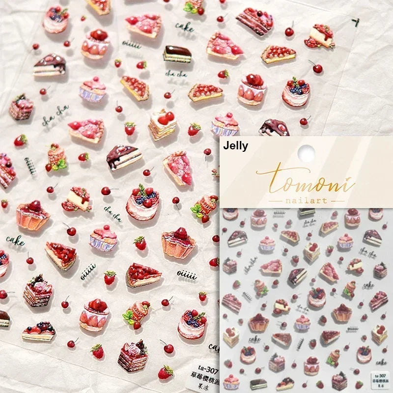Chic Cute Cheese Ice Cream Pudding Bowknot Strawberry Muffin Stars Cake Embossed Heart Adhesive Nail Art Sticker Manicure Decals (ONLINE ORDER ONLY)