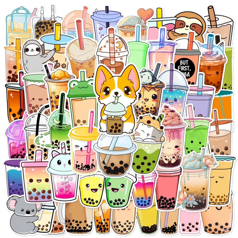 50pcs Cartoon Milk Tea Stickers for Helmet, Desktop, Wall Decoration (Online Order Only)