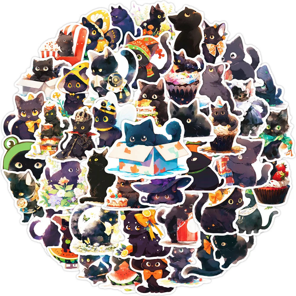 Black Cat Stickers Pack - Cute Aesthetic DIY Graffiti Luggage Toy (ONLINE ORDER ONLY)