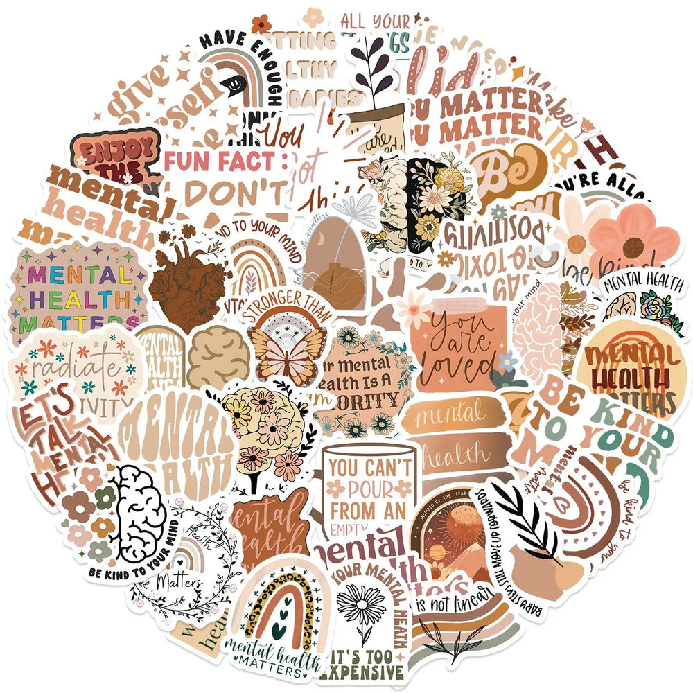 10/50PCS Cute Bohemia Style Mental Health Matters Stickers For Scrapbook Laptop Bottle Luggage Notebook Waterproof Vinyl Decals (Online Order Only)