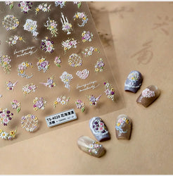 Romantic Flowers Bouquet Butterfly Rose Bowknot Candlestick Wreath Love Heart 5D Self Adhesive Nail Art Stickers Manicure Decals (Online Order Only)