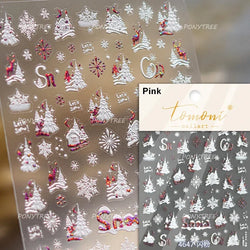 Snowman Tree House Cedar White Pine Forest Warm Winter Cloud Self Adhesive Nail Art Stickers Snowflake Star Snow Manicure Decals (ONLINE ORDER ONLY)