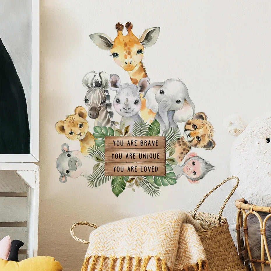 Cute Animal Wall Sticker: Lion, Elephant, Zebra, Giraffe for Kids Room Decor (ONLINE ORDER ONLY)