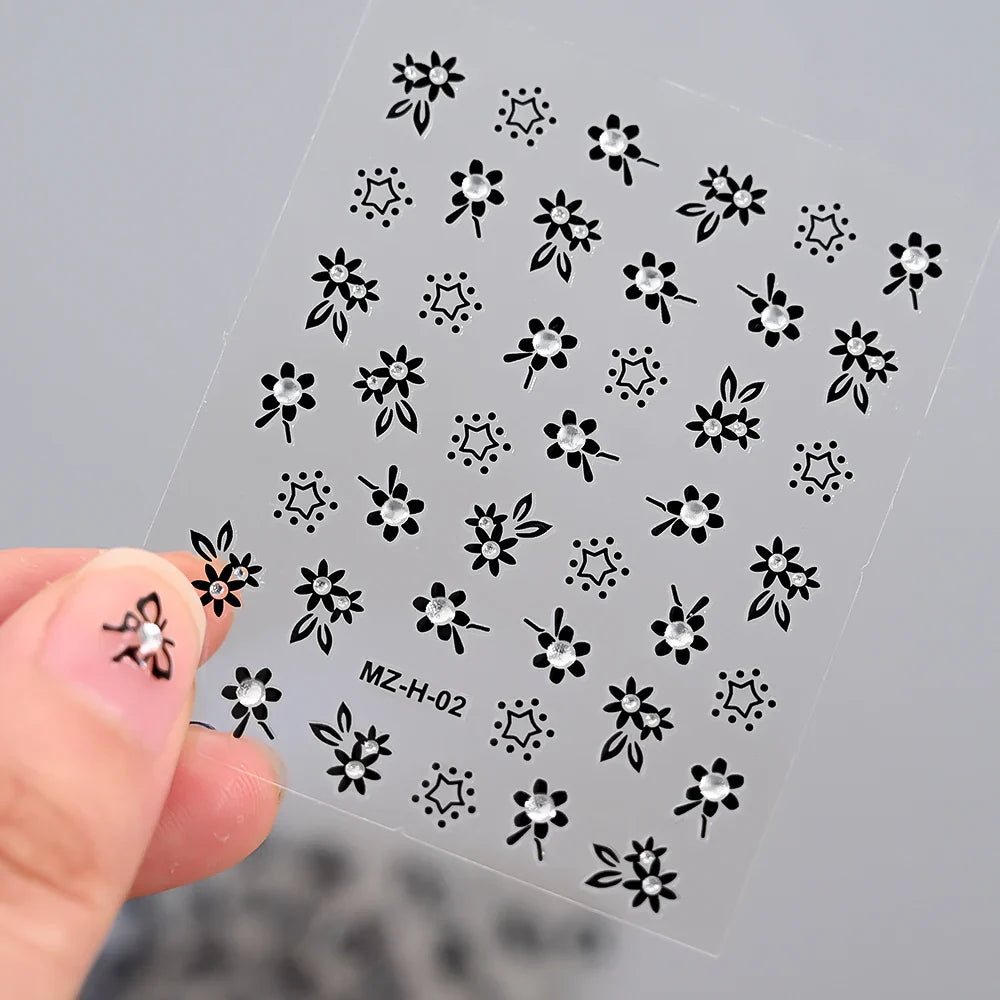 30pcs Black Flowers Nail Art Stickers 3D Self Adhesive Daisy Floral Nail Tips Design Decals Manicure Supplies For Women & Girls* (ONLINE ORDER ONLY)