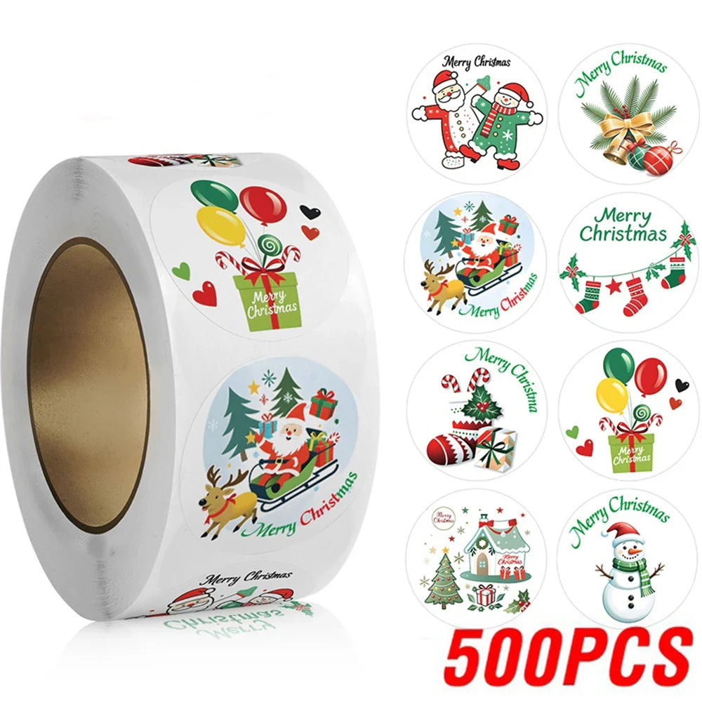 100-500pcs Merry Christmas Stickers Christmas Theme Seal Labels Stickers For DIY Gift Baking Package Envelope Stationery Decor (ONLINE ORDER ONLY)