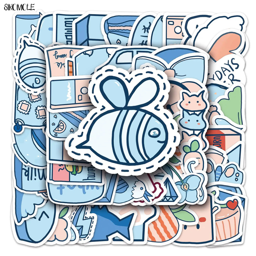 Cartoon Blue Stickers Pack for Laptop, Suitcase, Skateboard, Guitar - DIY Decal Set (ONLINE ORDER ONLY)
