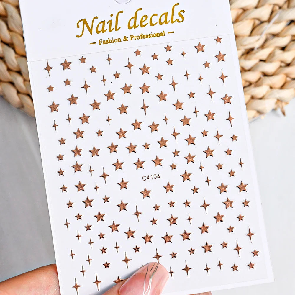 1 Sheet Star Nail Art Stickers 3d Self Adhesive Nail Decals Black White Golden Silver Color Star Design Nail Supplies Accessory (ONLINE ORDER ONLY)