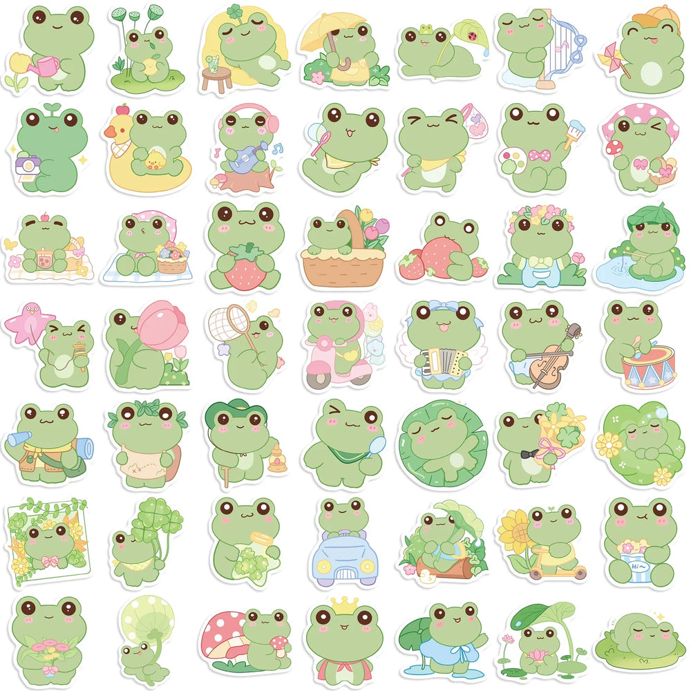 50Pcs Energetic Frog Stickers Waterproof Cute Animals Sticker Scrapbooking Skateboard Luggage Water Bottle Decals (ONLINE ORDER ONLY)