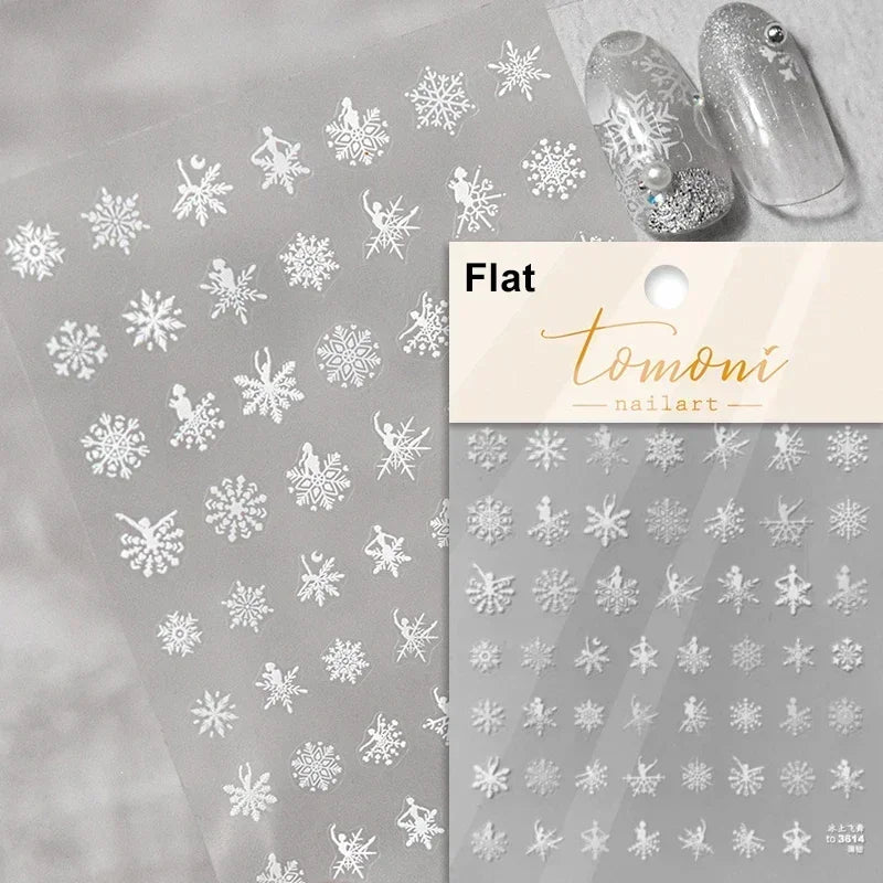 Winter Christmas Crystal Delicate Hexagon Romantic Laser Silver Chic Snowflakes Self Adhesive Nail Art Sticker 5D Manicure Decal (ONLINE ORDER ONLY)