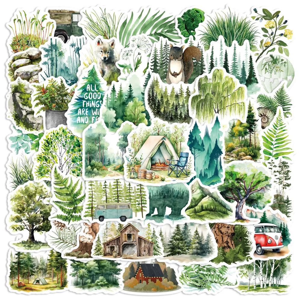 50pcs Cartoon Forest Graffiti Stickers for Helmet, Wall, DIY Decor (Online Order Only)
