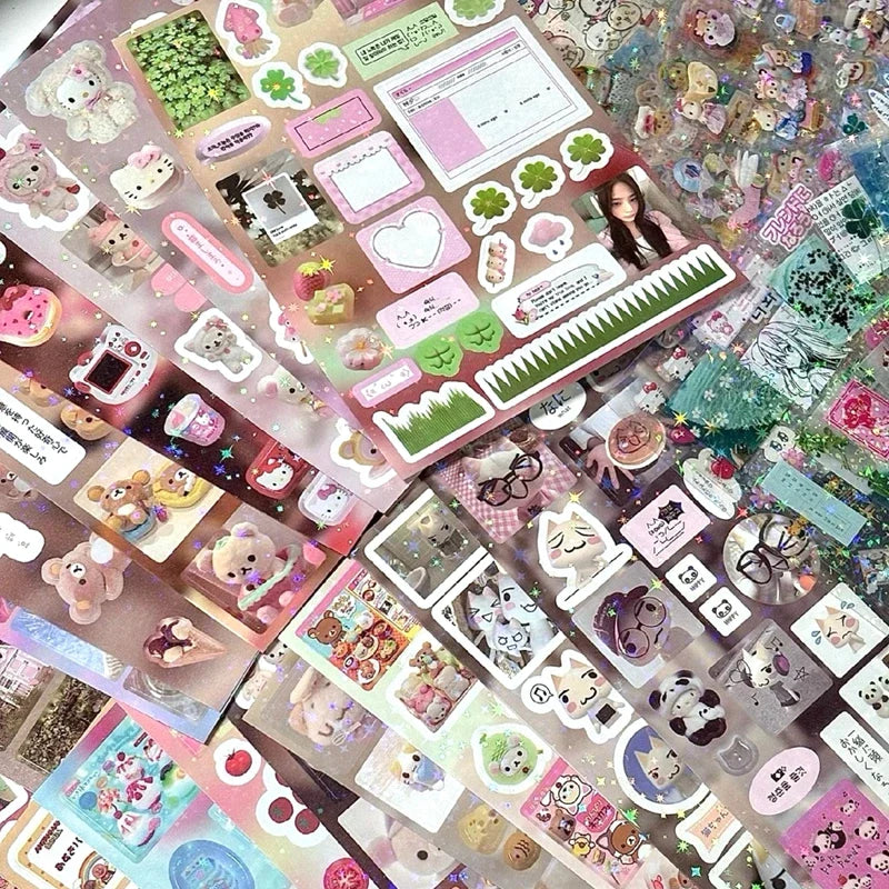 6pcs/10pcs Set Y2K Random Cute Glitter Laser Sticker for Phone Camera Luggage Journal Sticker Kawaii Decoration Sticker Gift (ONLINE ORDER ONLY)
