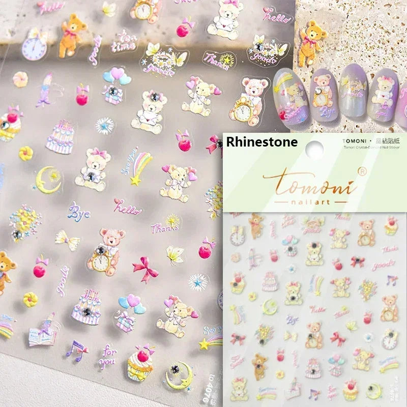Bowknot Dog puppy Christmas Hat Strawberry Cake Food Coffee Cherry Love Heart Adhesive Nail Art Sticker Reliefs Manicure Decals (Online Order Only)