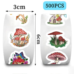 500Pcs/Roll Children Mushroom Reward Stickers School Students Cute Cartoon Encouragement Sticker Scrapbooking Decoration (Online Order Only)