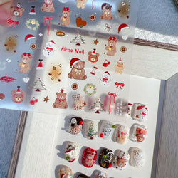 Santa's Hat Candy Santa Claus Christmas Tree Bell Elk 5D Self Adhesive Nail Art Stickers Button Snowflake Cherry Manicure Decals (ONLINE ORDER ONLY)