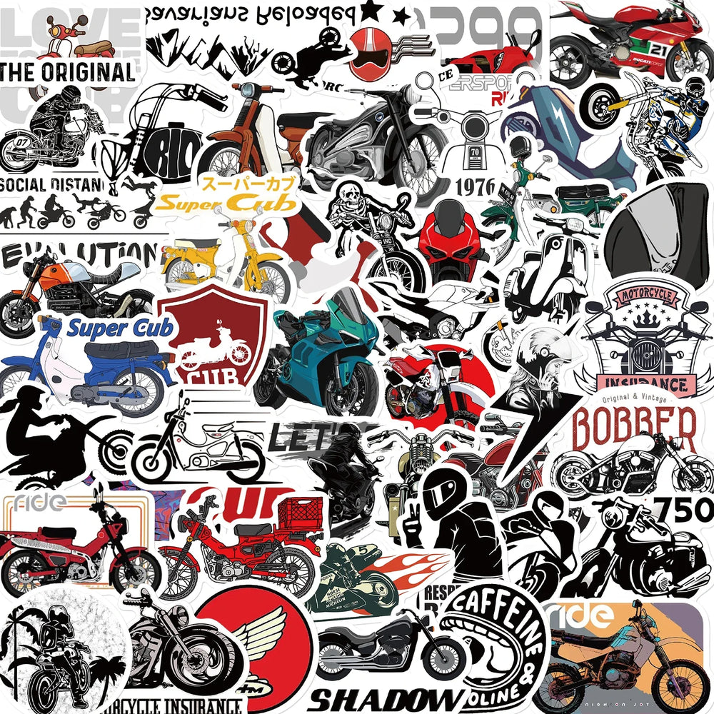 50Pcs Fashion Vintage Motorcycle Stickers Retro Aesthetic Bike Phone Car Skateboard Laptop Sticker Decal Classic Kids Toy (ONLINE ORDER ONLY)
