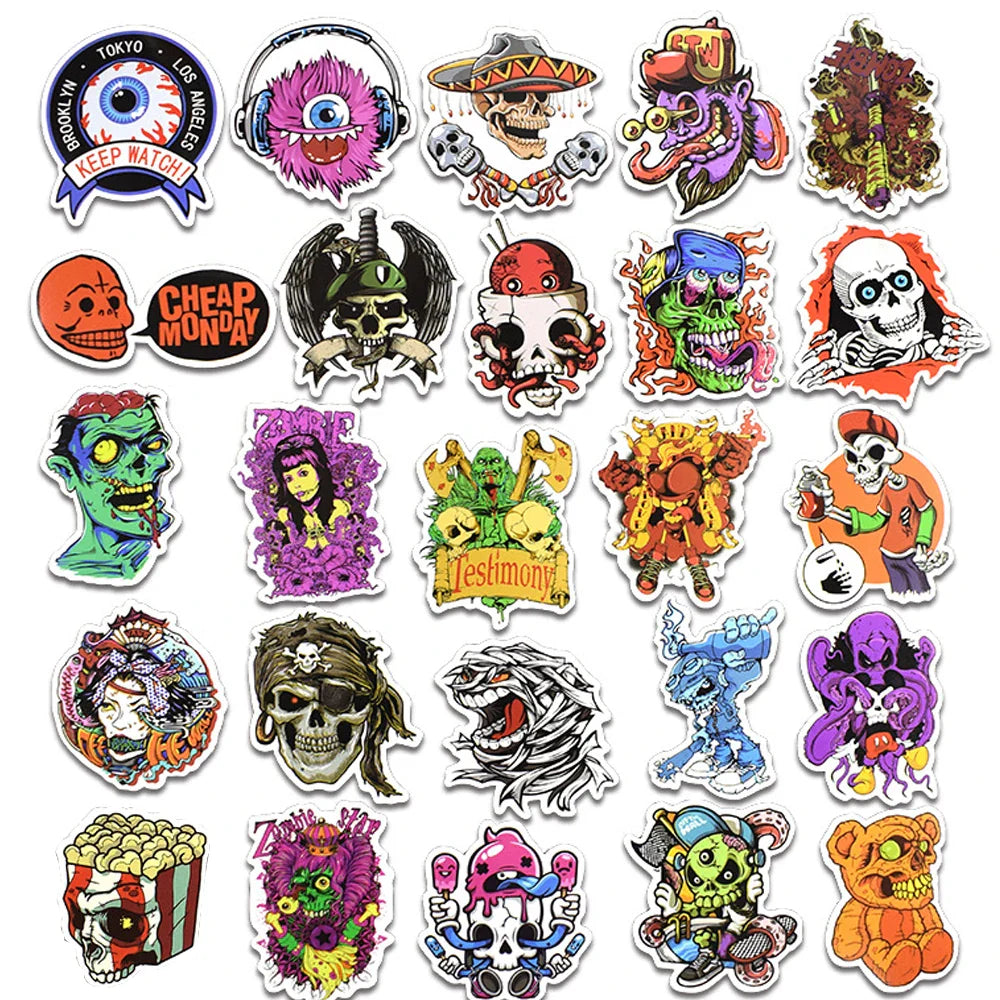 10/30/50pcs Vintage Cartoon Terror Series Skeleton Sticker Packs (ONLINE ORDER ONLY)