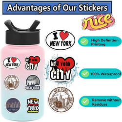 50Pcs New York Stickers America Kawaii Cartoon Decal For Skateboard Bicycle Guitar Laptop Kids Waterproof Stiker Toys (ONLINE ORDER ONLY)