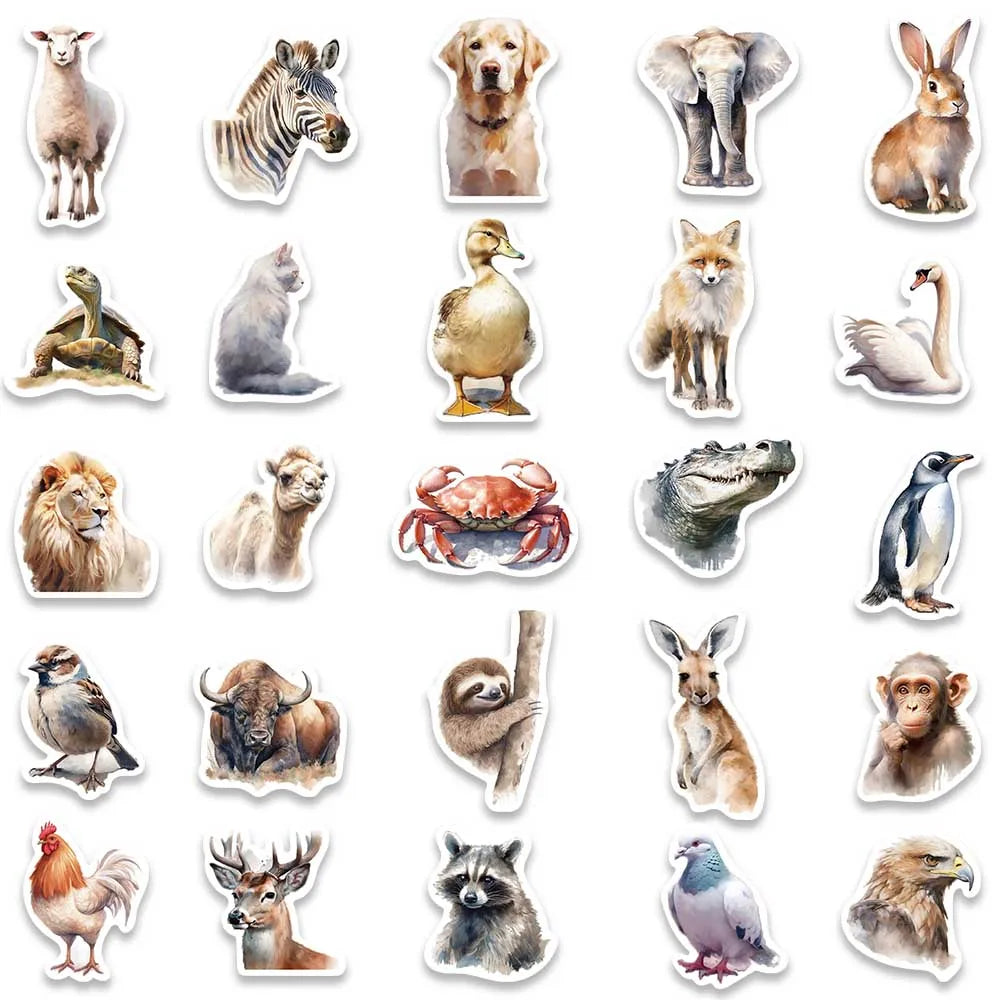 50pcs Cool Aesthetic Wild Animals Stickers Pack Vinyl Laptop Phone Decals Luggage Guitar Bicycle Car Waterproof Graffiti (ONLINE ORDER ONLY)