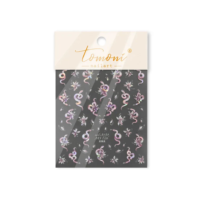Chic Purple Serpent Flower Winding Snake Elements Shiny Dreamy Animals Self Adhesive Nail Art Sticker Embossment Manicure Decals (ONLINE ORDER ONLY)