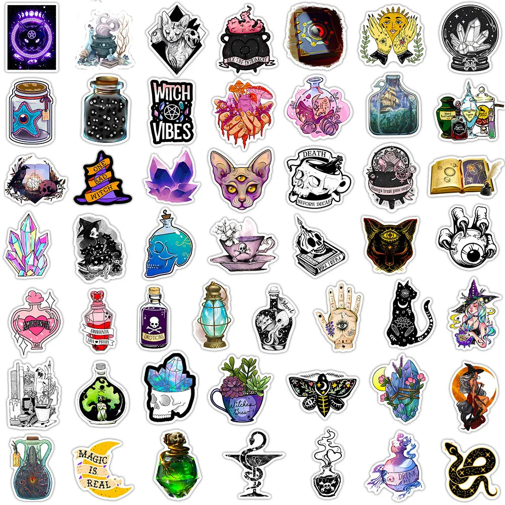 10/30/50/100pcs Art Gothic Magic Apothecary Witch Crystal Sticker Packs (Online Order Only)
