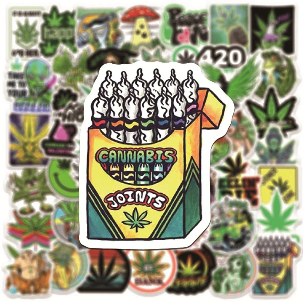 10/30/50/100PCS Funny Characters Leaves Weed Smoking Graffiti Stickers Car Travel Luggage Guitar Laptop Waterproof Cool Sticker (ONLINE ORDER ONLY)