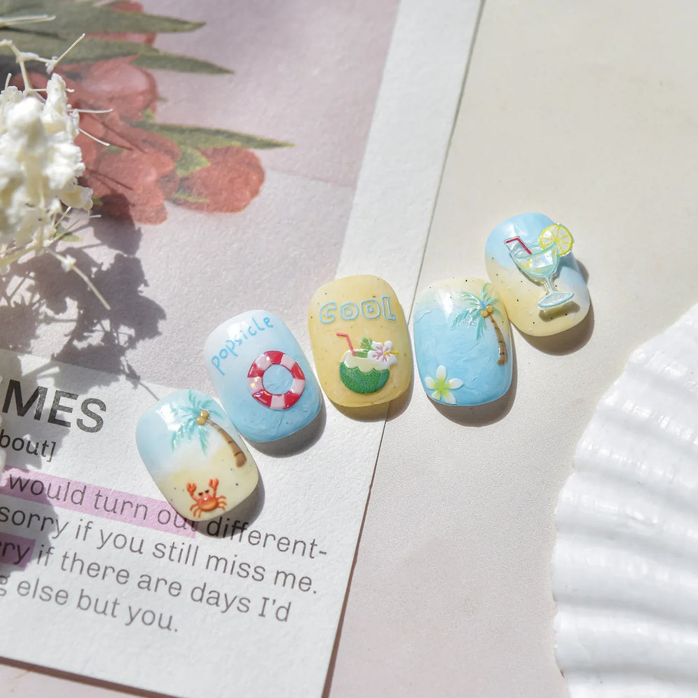 Summer Beach Bikini Watermelon Cat Popsicle Swim Ring Ice Cream Shell Coconut Tree Nail Art Decoration Stickers Manicure Decals (Online Order Only)
