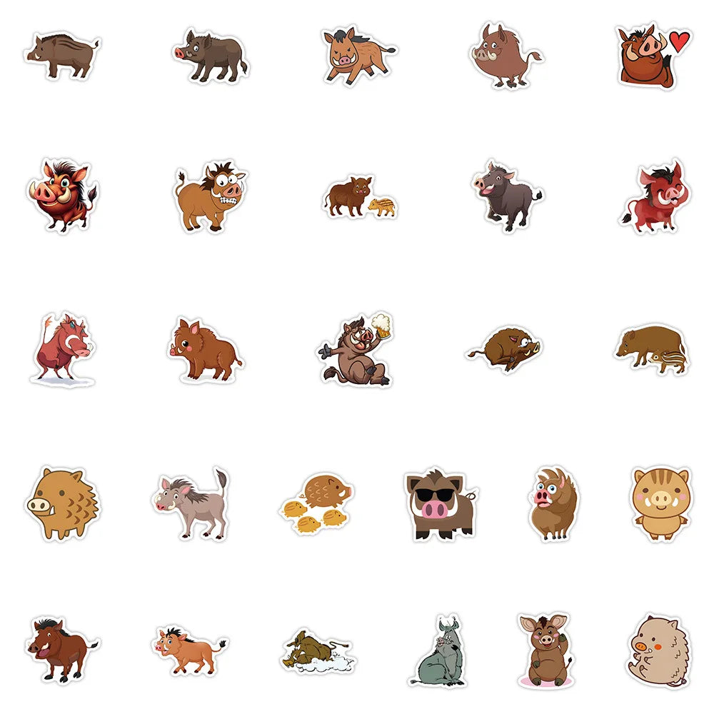10/30/54PCS Wild Boar Cartoon Stickers Cute Animal Graffiti Kids Toys Luggage Laptop Phone Guitar Car Bike Decals Decoration Toy (ONLINE ORDER ONLY)