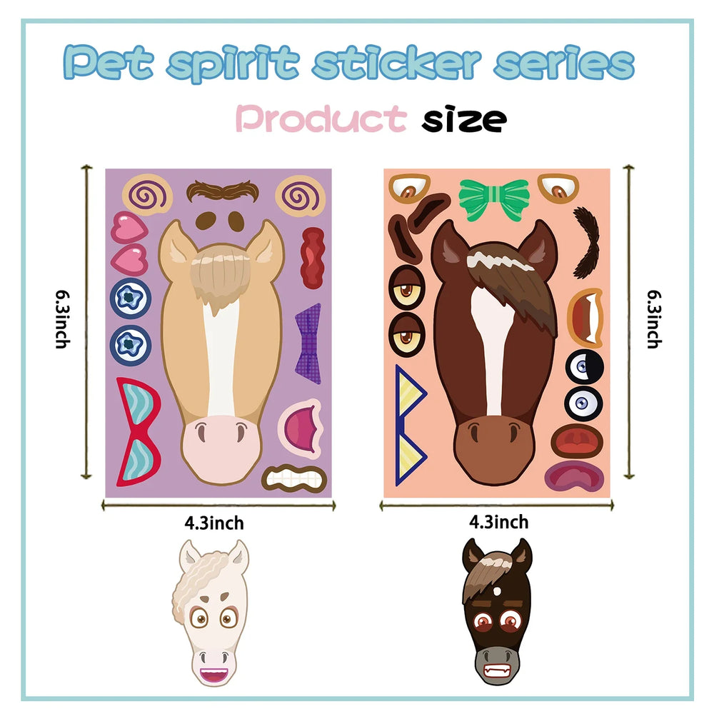 8/16/32pcs Cartoon Pony Head Make A Face Puzzle Stickers Kids Funny Animals Sticker DIY Children Jigsaw Education Toys (ONLINE ORDER ONLY)