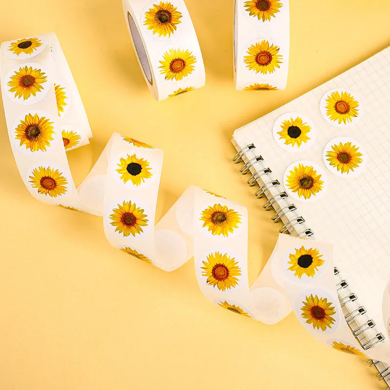100-500PCS Sunflowers Stickers Packaging Stickers Roll Home Made Small Lables for Kids Pack Rolling Stickers Photocard Decor (ONLINE ORDER ONLY)