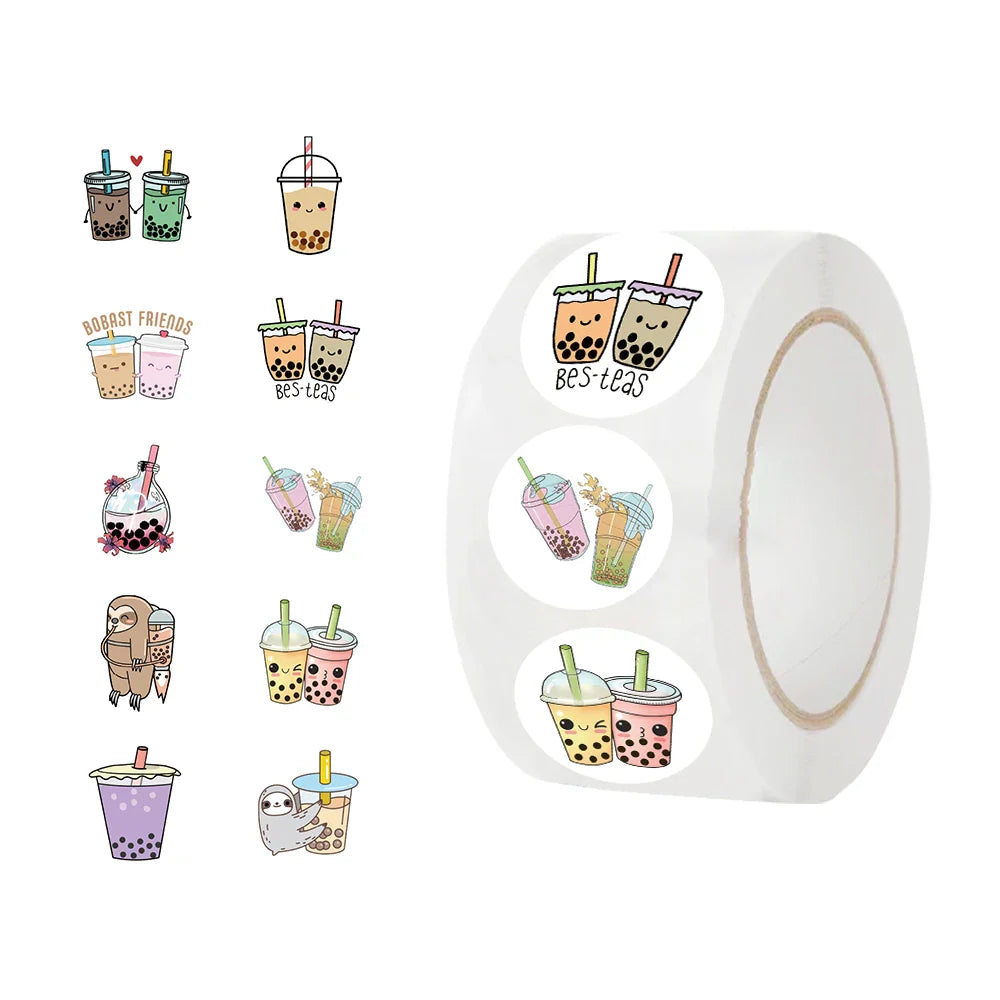 500Pcs Cartoon Pearl Milk Tea Stickers For School Students Children Reward Encouragement Sticker Scrapbooking Decoration (ONLINE ORDER ONLY)