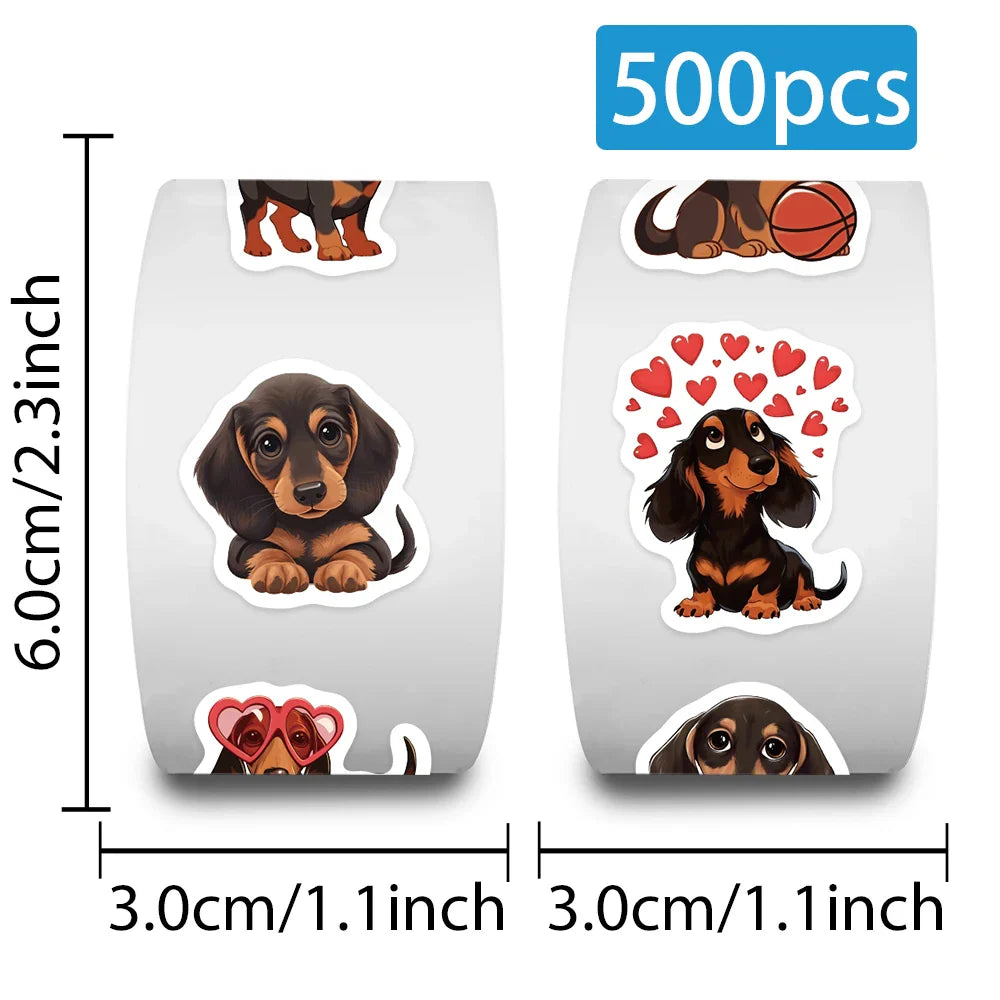 500pcs/roll Cute Cartoon Animal Pet Dog Stickers Dachshund Sticker Luggage Guitar Laptop Stationery Vinyl Decals(10 Patterns) (ONLINE ORDER ONLY)