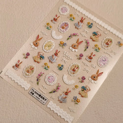 Rabbit Bunny Bear Flower Lace Bowknot Retro Frame Rose Self Adhesive Nail Art Decoration Stickers Chic Manicure Decals Wholesale (ONLINE ORDER ONLY)