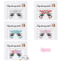 5Pcs Coloful Glitter Face Jewelry Sticker Crystal Eye Body Face Jewels Bady Makeup Tools Temporary Self-Adhesive Nail Rhinestone (ONLINE ORDER ONLY)