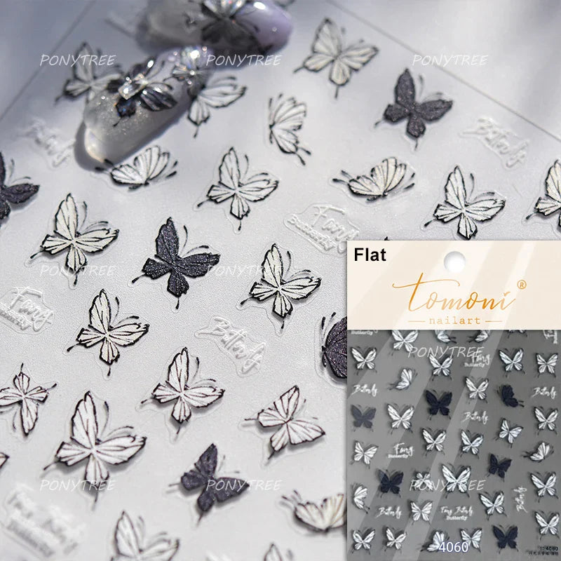 Butterfly Flower Hollow Out Lace Delicate Floral Print Shiny Cloth Block Insect Self Adhesive Nail Art Stickers Manicure Decals (Online Order Only)