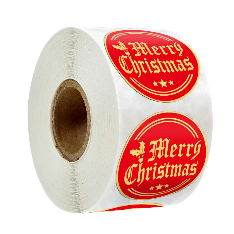 Gold Merry Christmas Stickers 100-500pcs Mail Stickers For Business Packaging, Bags, Boxes And Envelope Sealing Label Sticker (ONLINE ORDER ONLY)