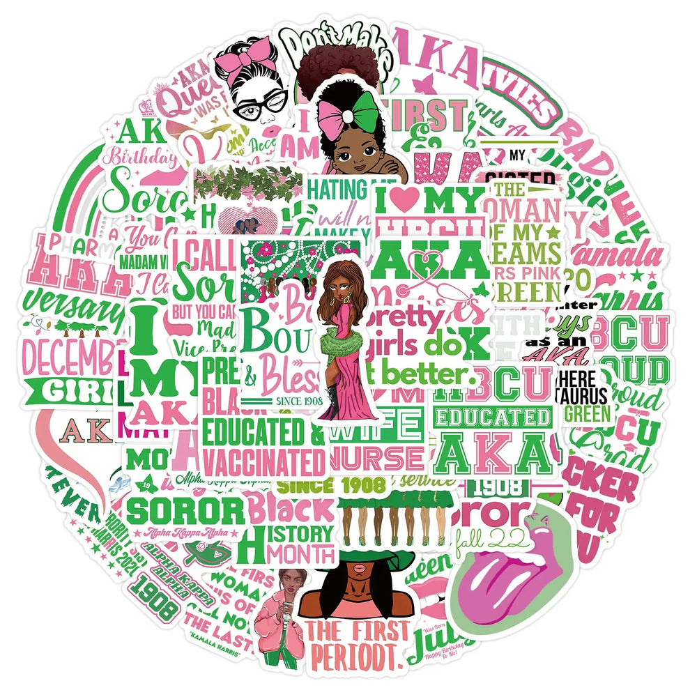 Sorority Cartoon Stickers for Phone Laptop Luggage Skateboard - 10/30/60PCS (ONLINE ORDER ONLY)