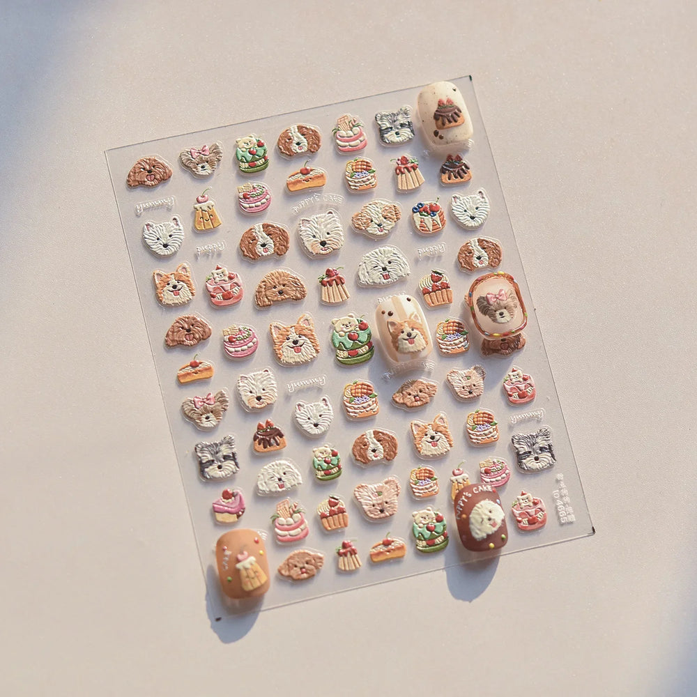 Cute Mango Dog Puppy Bear Bichon Blueberries Strawberry Cake Fruit Juice Desserts Corgi Adhesive Nail Art Sticker Manicure Decal (Online Order Only)