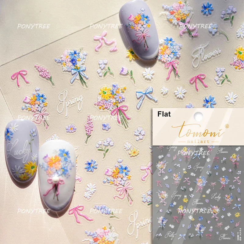 Hazy Feeling Bluestar-Amsonia Hubristic Blue Star Flower Floral Print 5D Soft Embossed Adhesive Nail Art Sticker Manicure Decals (ONLINE ORDER ONLY)