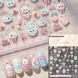 Cat Kitten Rabbit Flower Bouquet Bowknot Vase Bunny Grid Star Blocks Round Warm Sun Decoration Nail Art Stickers Manicure Decals (ONLINE ORDER ONLY)