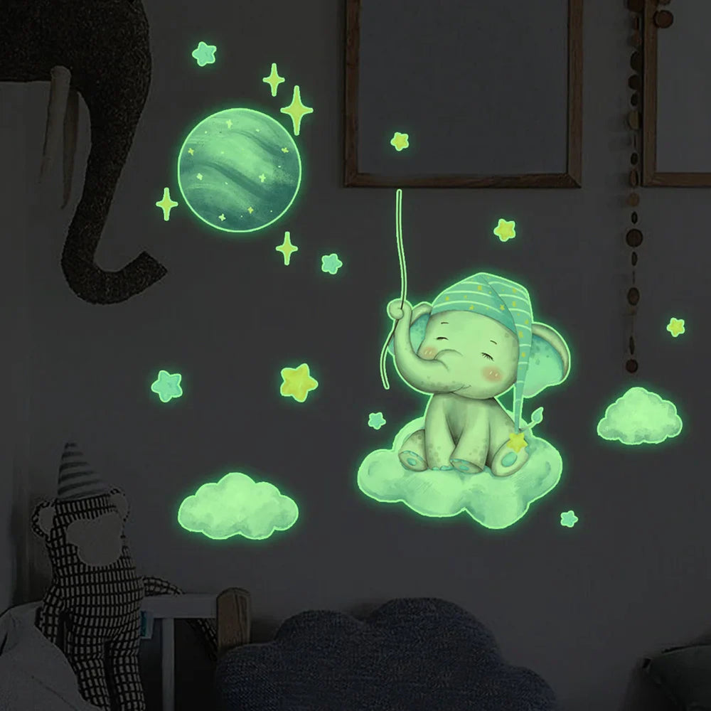 Glow in the Dark Elephant Moon Wall Stickers for Kids Room Decor (Online Order Only)