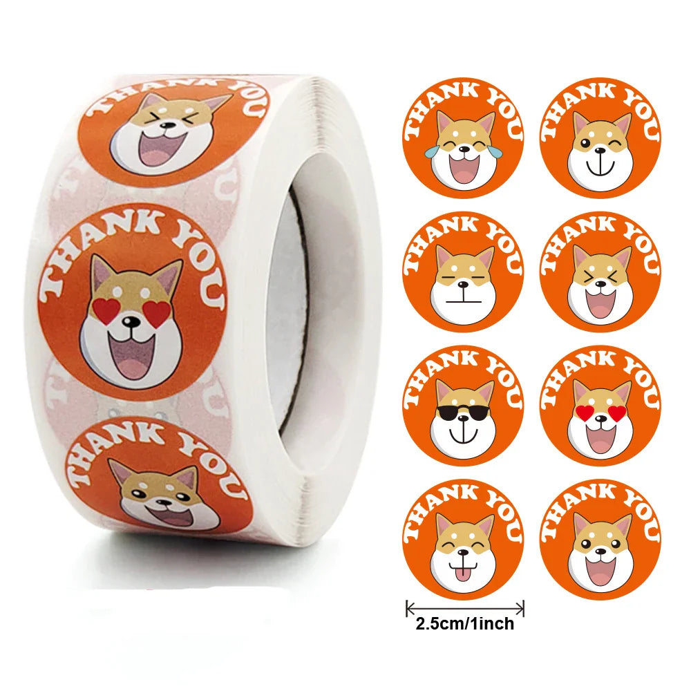 100-500PCS  Round Cartoon Thank You Stickers Cute Sun Rainbow Clouds animals Sticker For Gift Decor Labels Kids Reward Sticker (ONLINE ORDER ONLY)