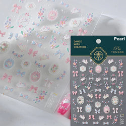 Pink Running Rabbit Bowknot Wreath Bunny Flower Tie Totem Pattern Self Adhesive Nail Art Sticker Pearl Rhinestone Manicure Decal (Online Order Only)