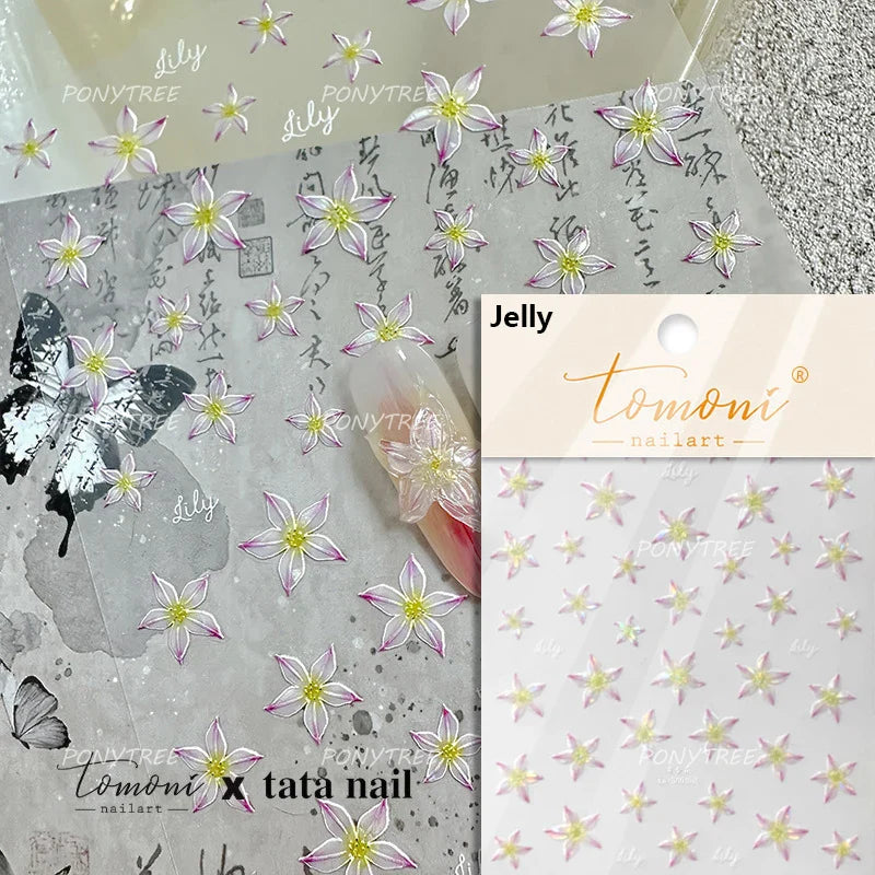 Spotless Lily Lilium Flowers Moon Pearl Crown Lily-white Pearl Necklace Pendant Self Adhesive Nail Art Stickers Manicure Decals (Online Order Only)