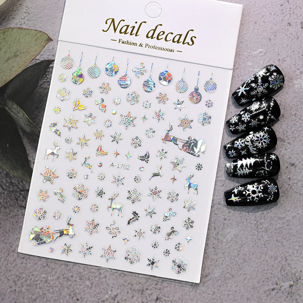 1PCS Laser Gold Snowflake Christmas Tree Nail Sticker 3D Adhesive Nail Decals Nail Art Accessories New Christmas Decoration 2024 (ONLINE ORDER ONLY)
