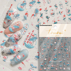 Lotus Flower Leaf Goldfish Ripple Wavelet Water Droplet Lotus Pond Brocaded Carp Self Adhesive Nail Art Stickers Manicure Decals (Online Order Only)